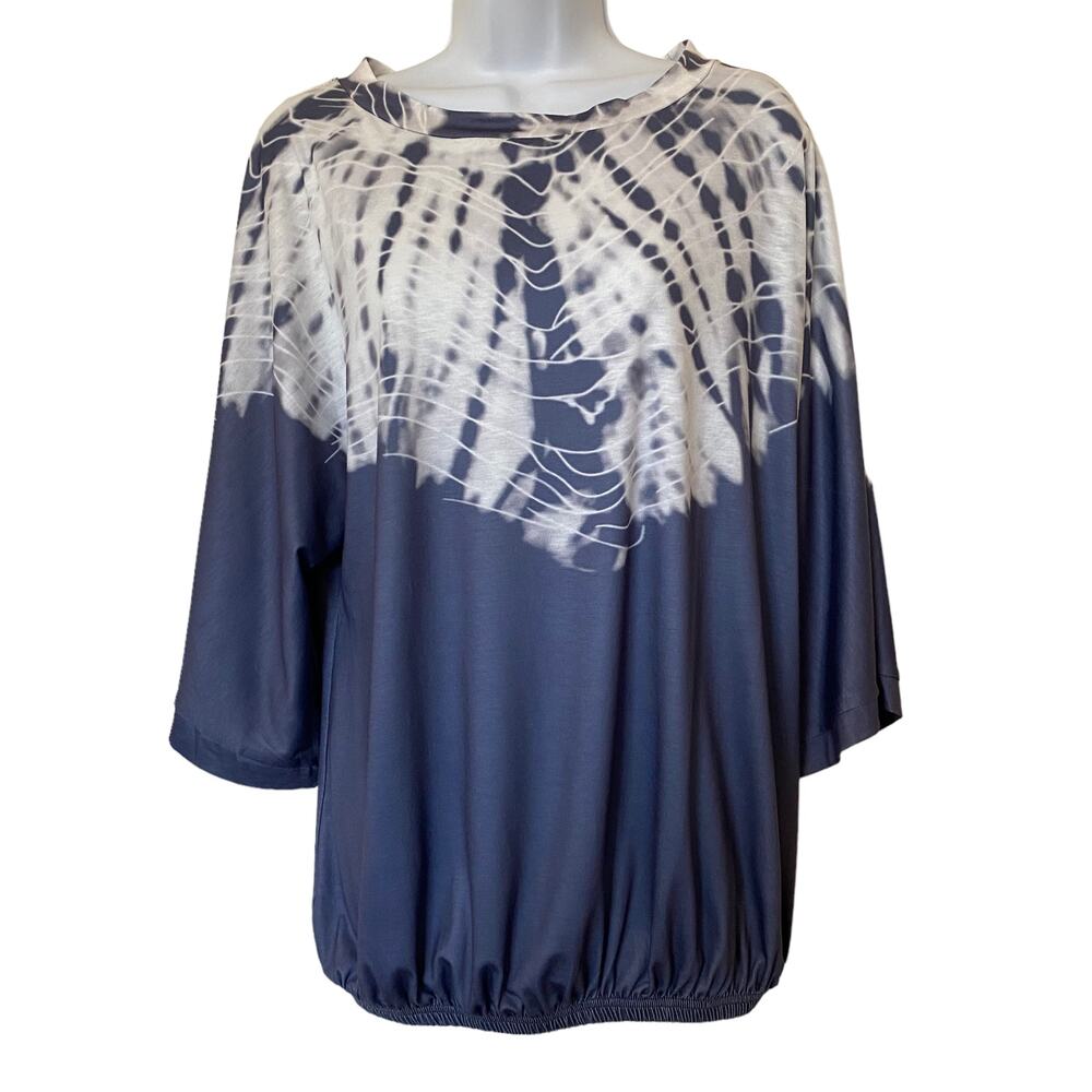 Women's 3/4 Sleeve Top Tie Dye Blue White Size Medium